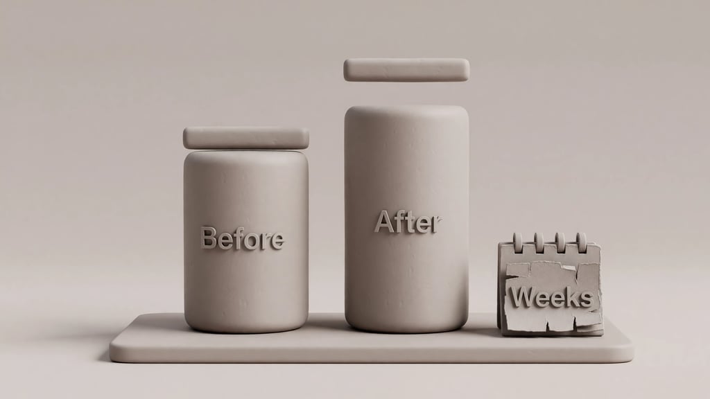 Clay before and after columns with a calendar marked weeks