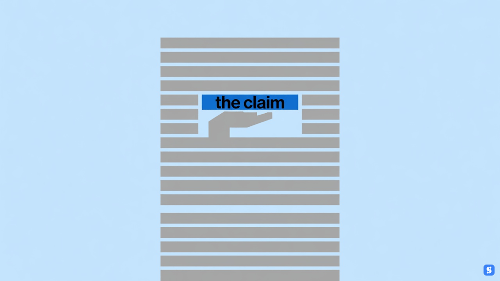 One claim lifted clear of the page