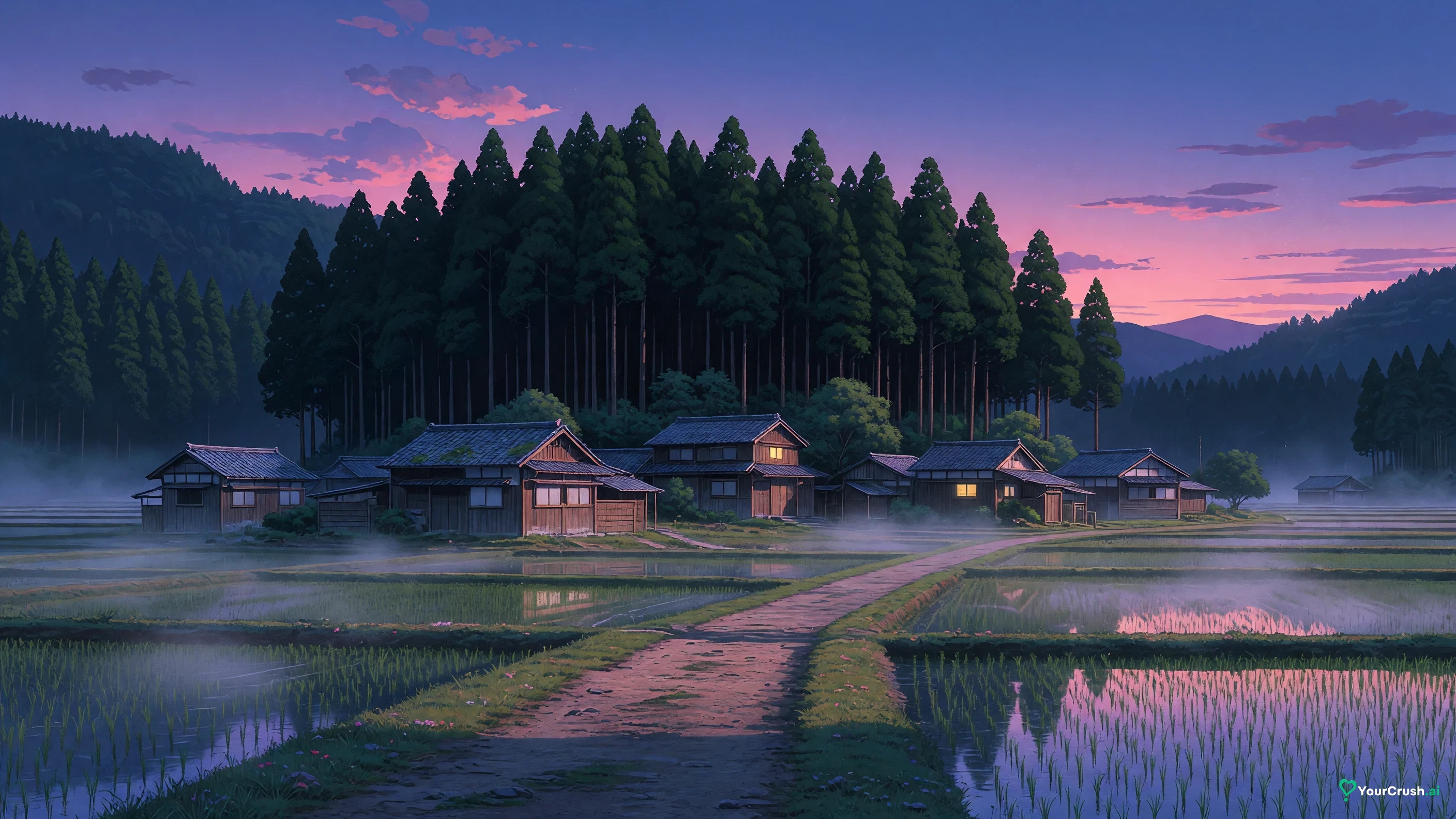 An empty rural mountain village at dusk, the setting of Geto's 2007 mission