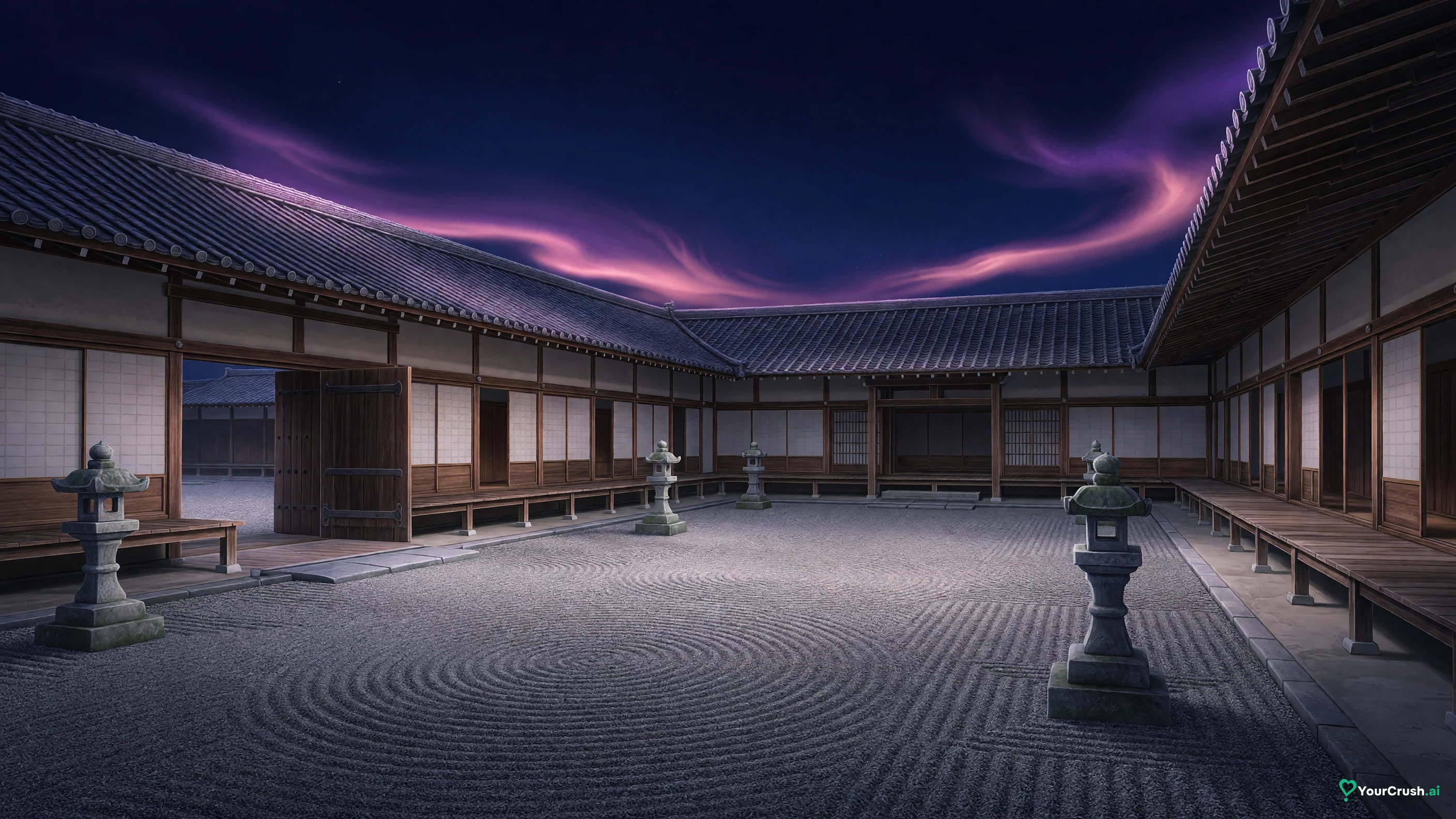 The empty Zen'in clan compound at night, where Maki returns in Jujutsu Kaisen season 3
