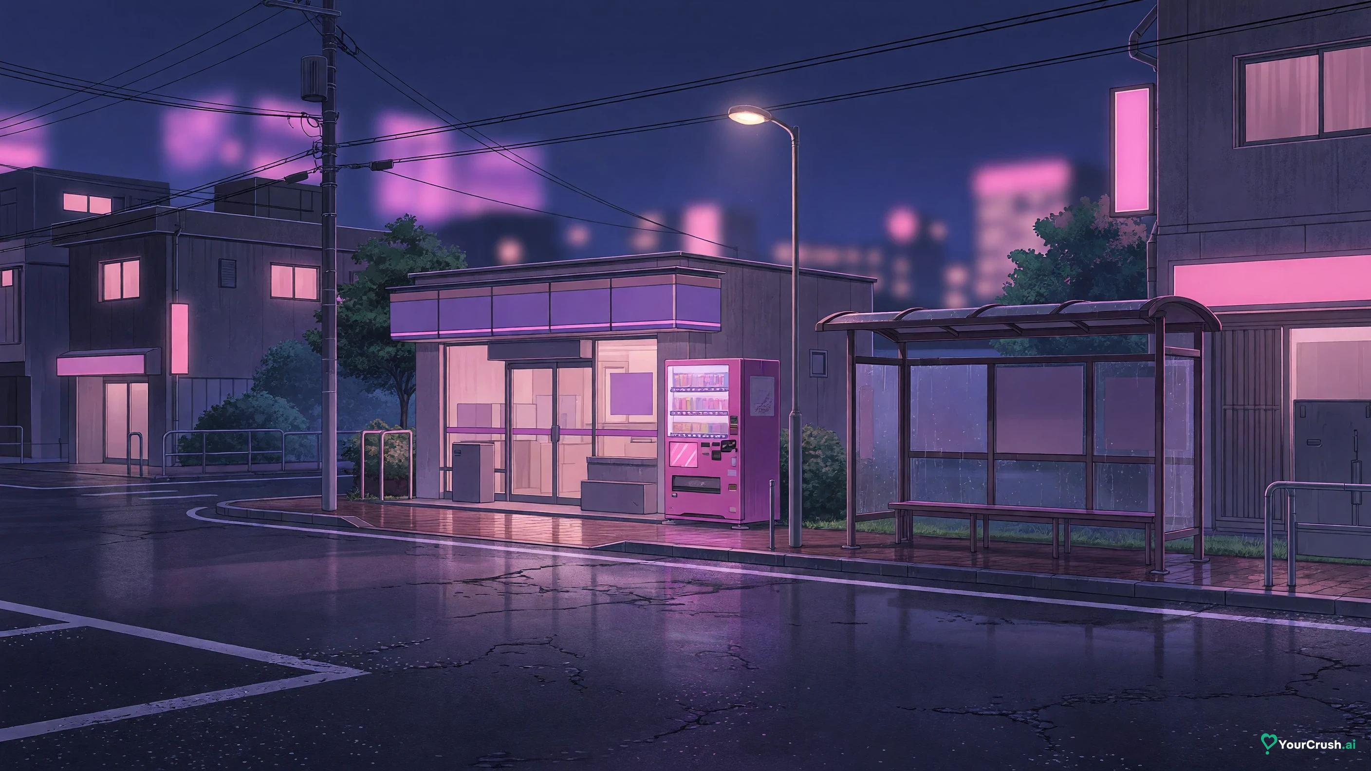 A quiet Japanese side street at night after rain, the kind of place the last mission in chapter 271 ends