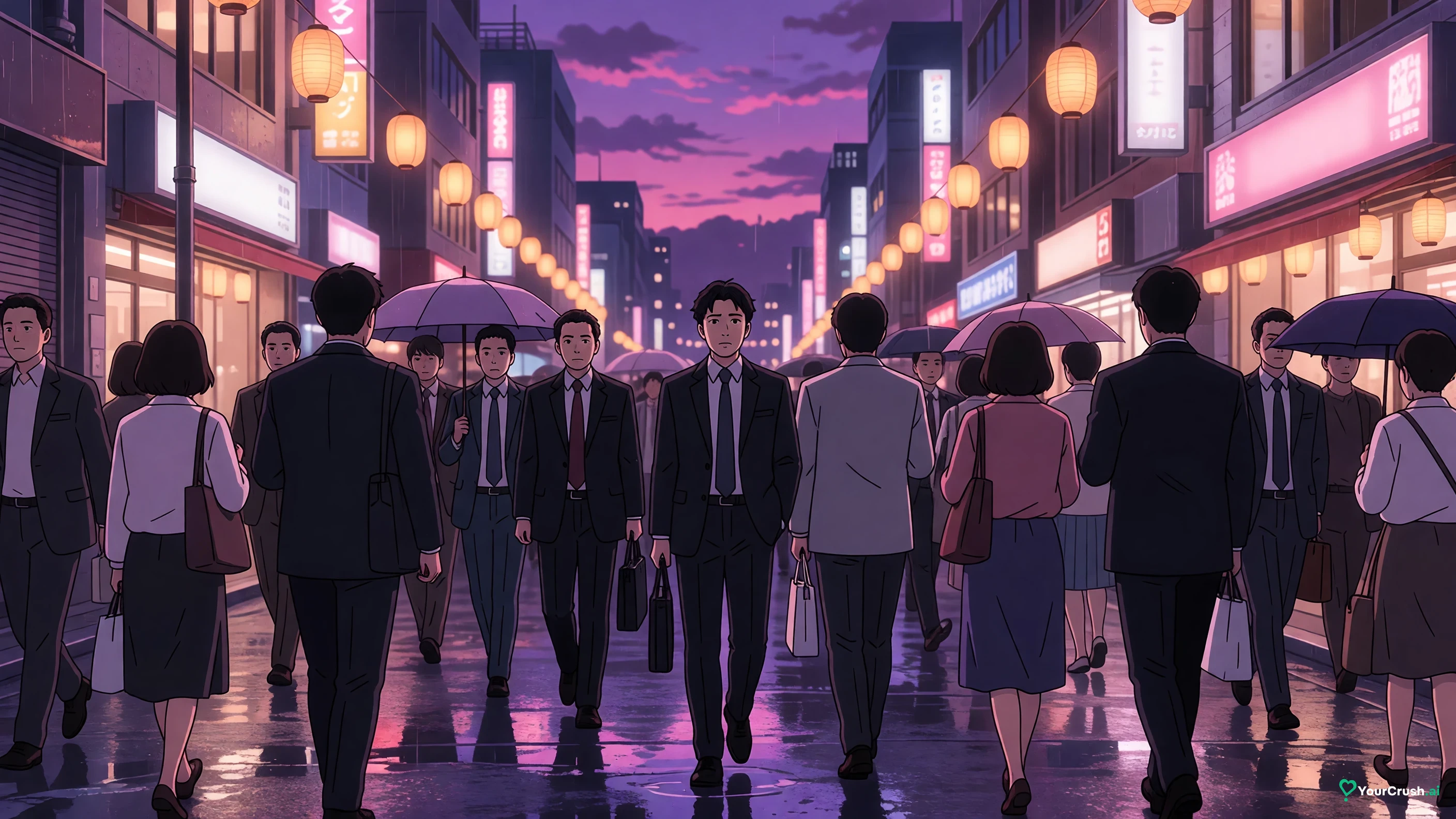 A Tokyo street at night, the setting for Gojo's last confrontation with Geto after the defection