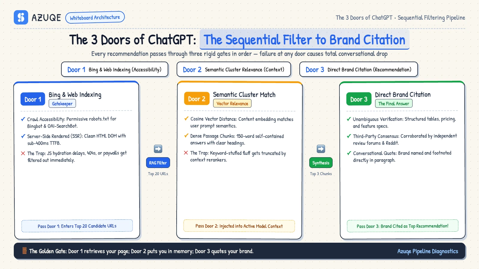 The 3 Doors of ChatGPT: Web Indexing, Semantic Relevance, and Direct Citation