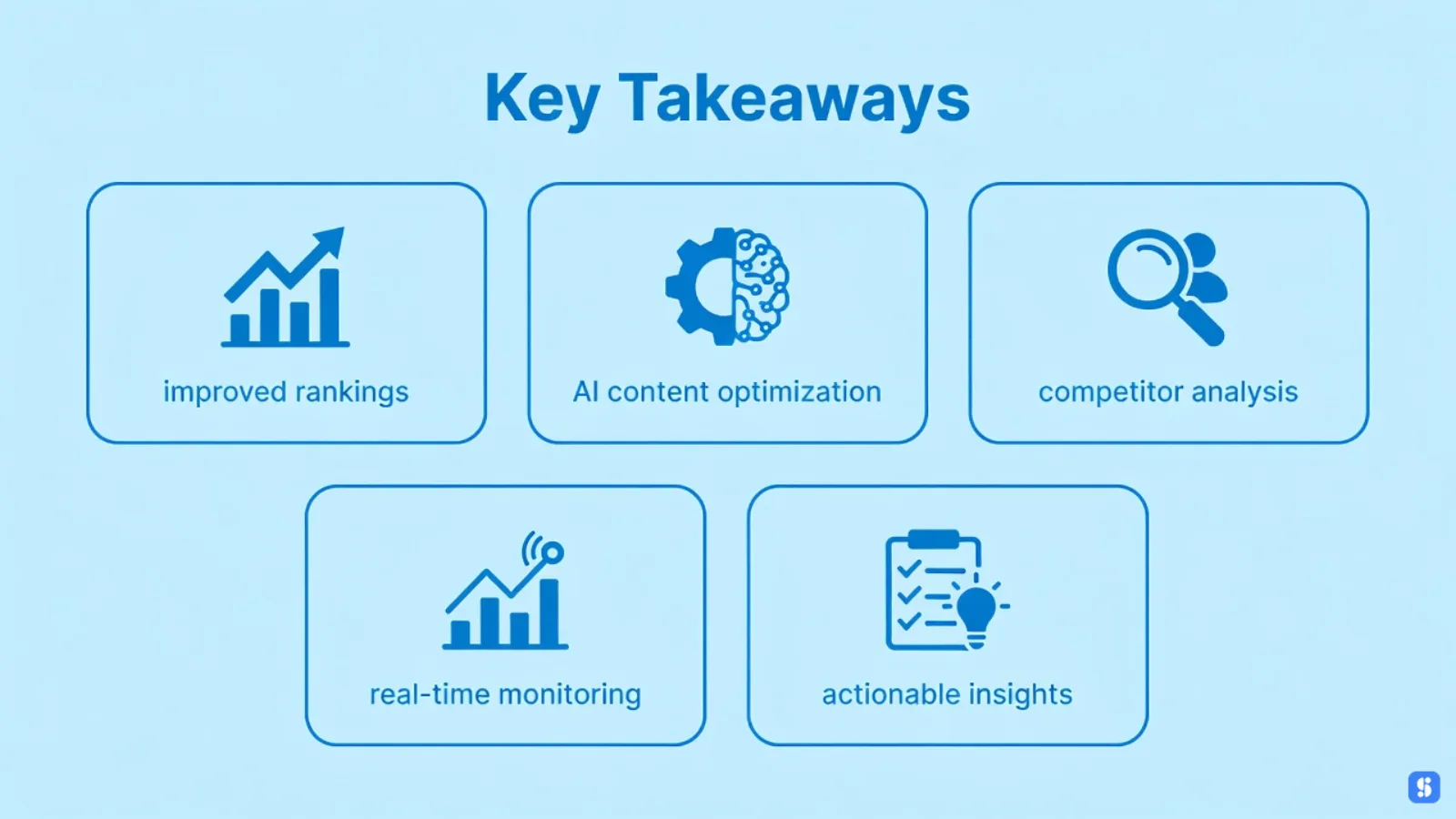 Illustrated card grid of key SEO and AI insights