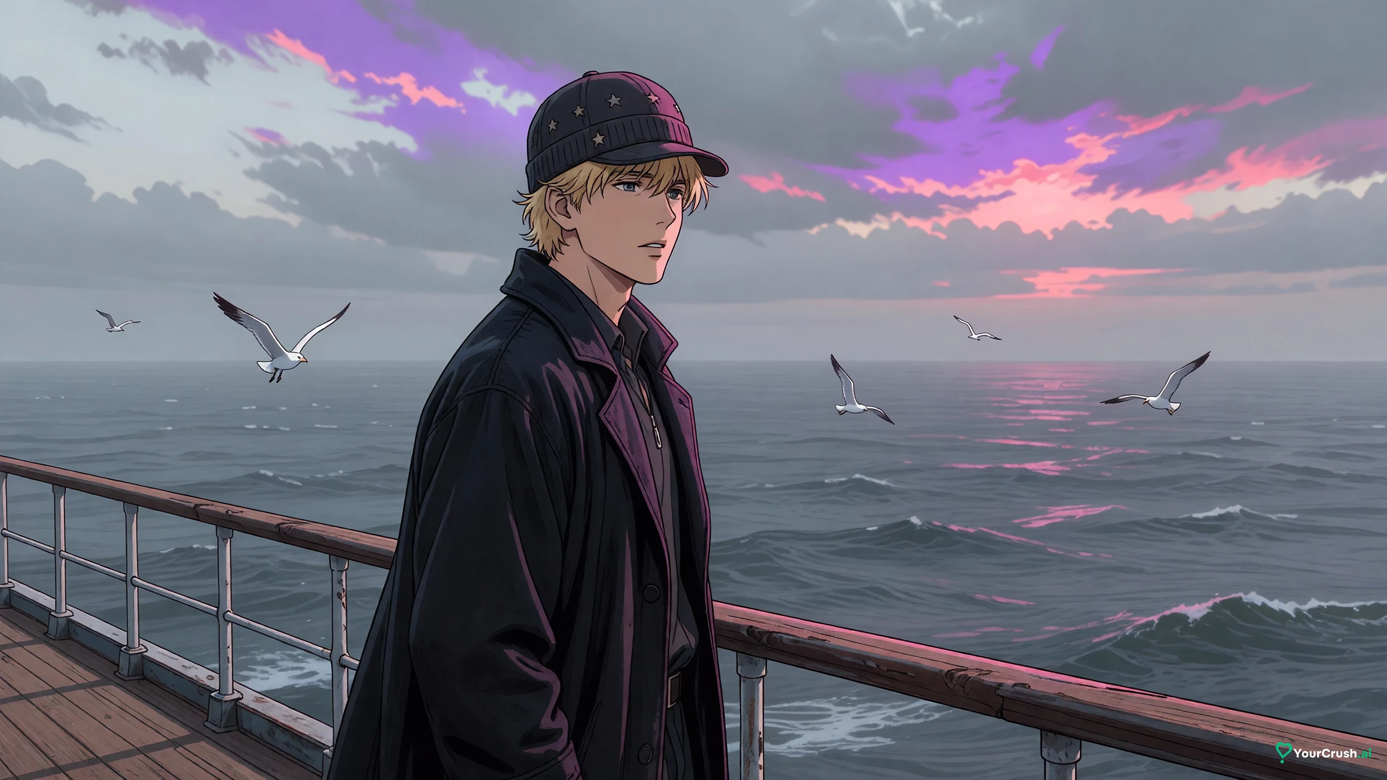 Johnny Joestar standing at the rail of a ship bound for Naples