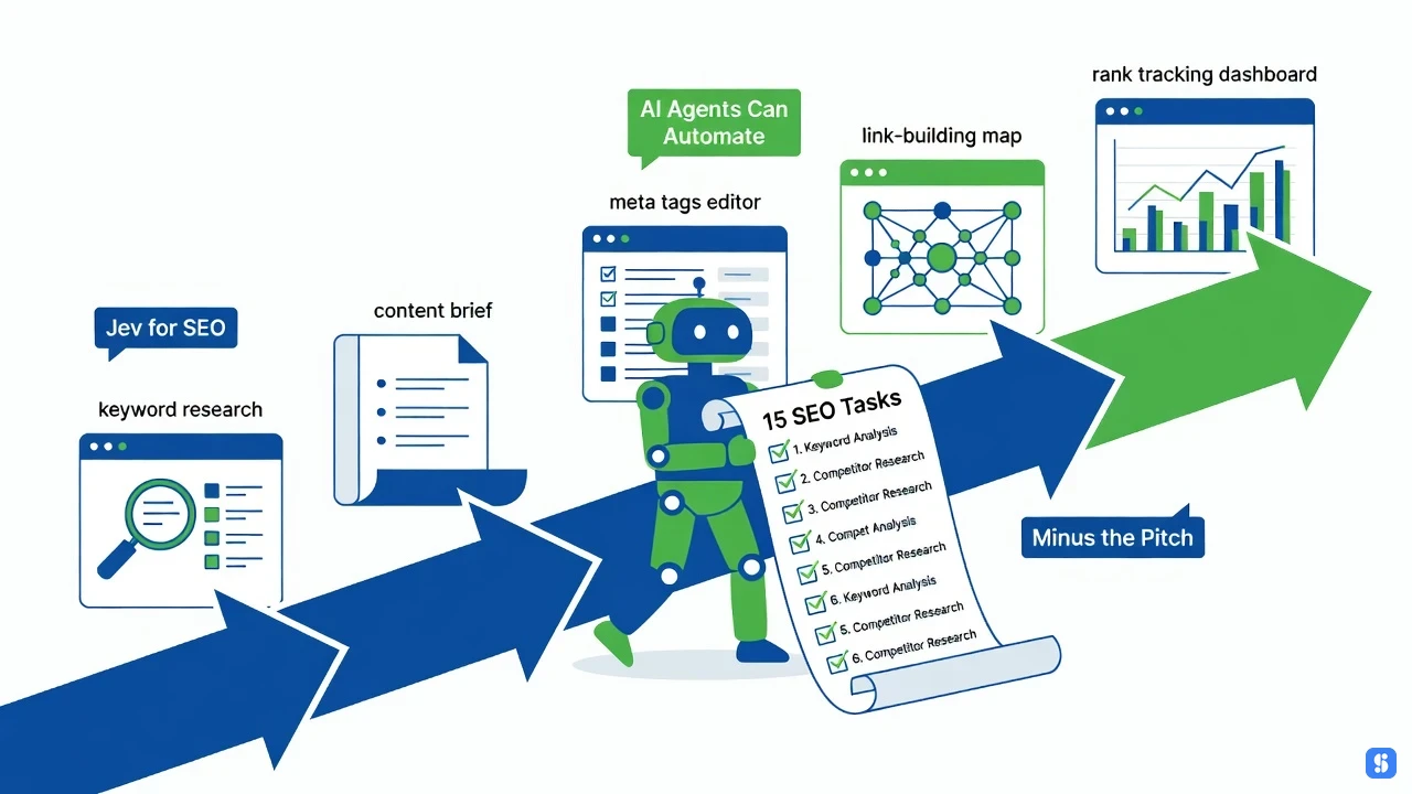 pipeline flow of SEO tasks moving from manual to automated steps