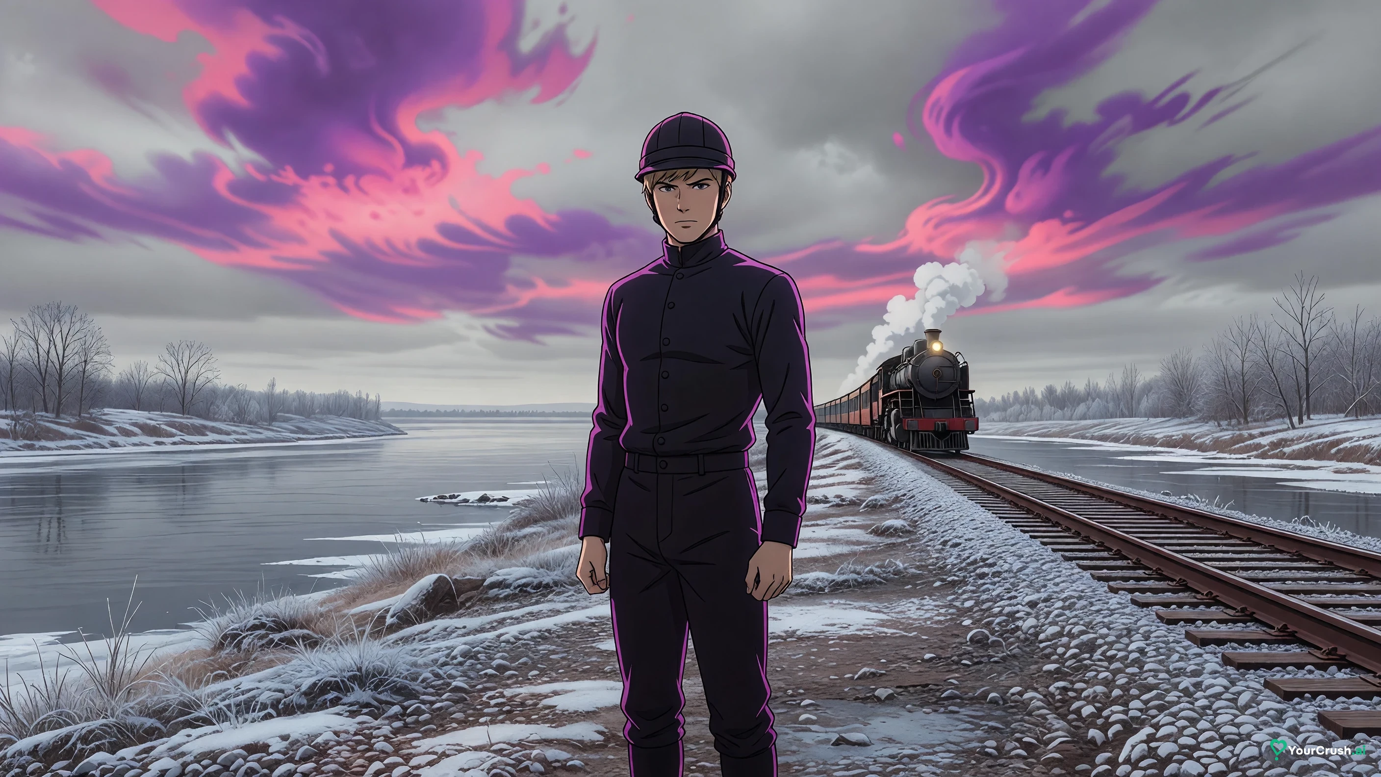 Diego Brando waiting beside the railway near the Delaware River