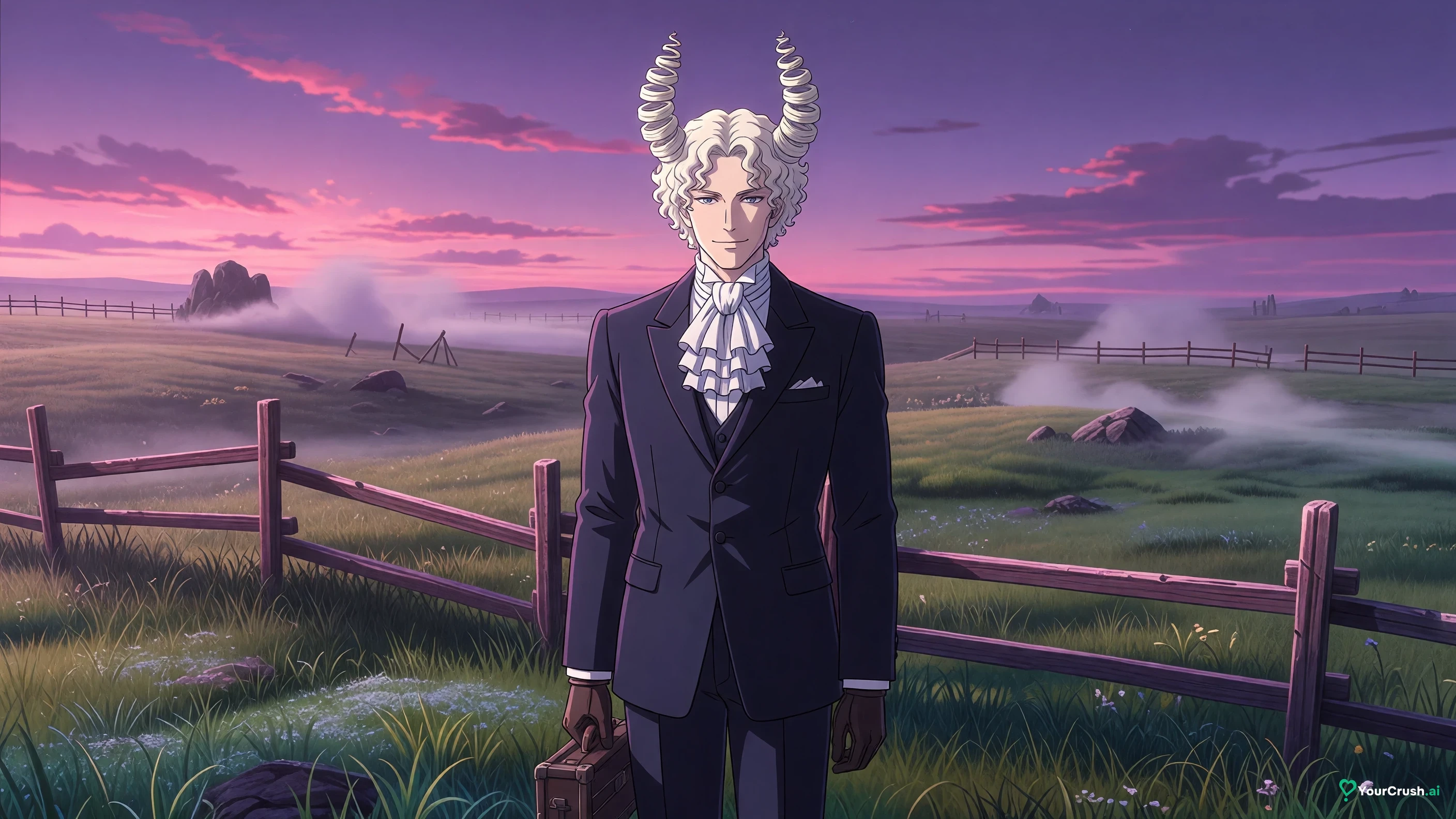 Funny Valentine standing on the Gettysburg battlefield at dawn