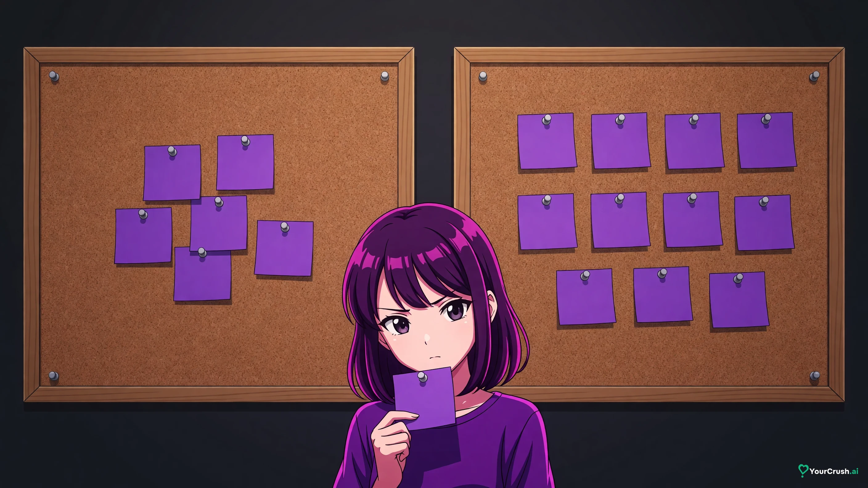 Two corkboards side by side, one with a small cluster of pinned notes and one with twice as many