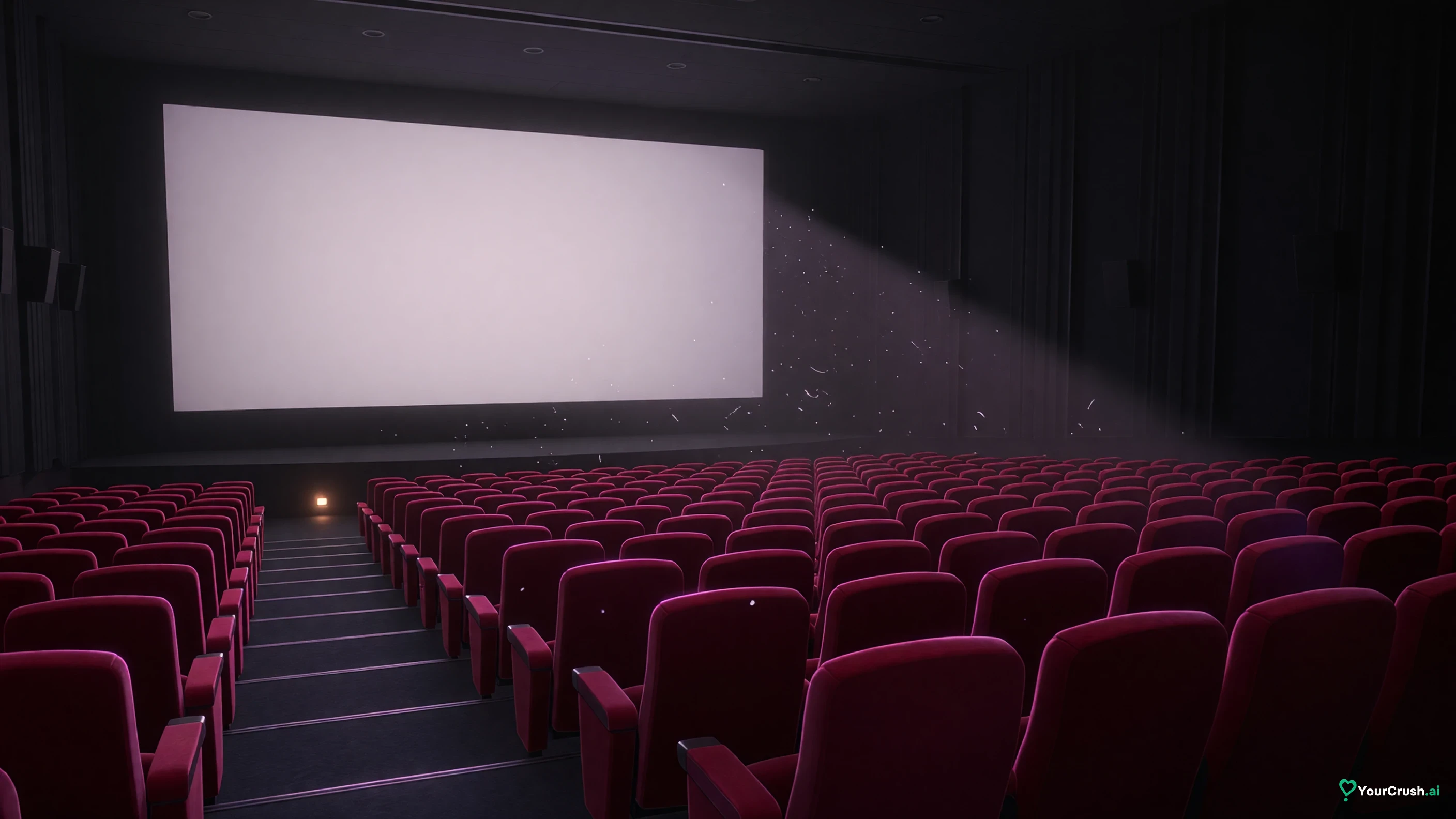 An empty Tokyo cinema lit by a blank screen, where the Reze Arc film opened at number one
