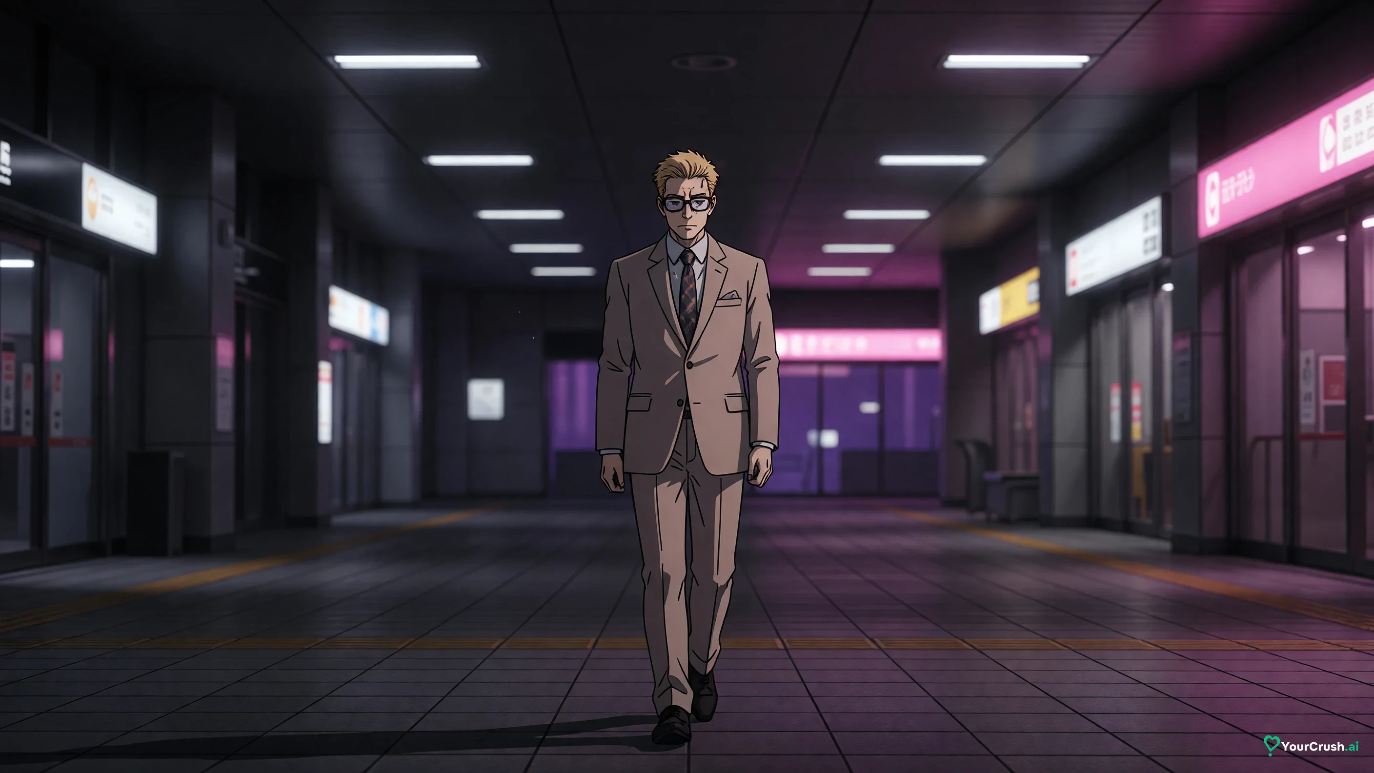 Kento Nanami walking through an empty Shibuya Station concourse at night