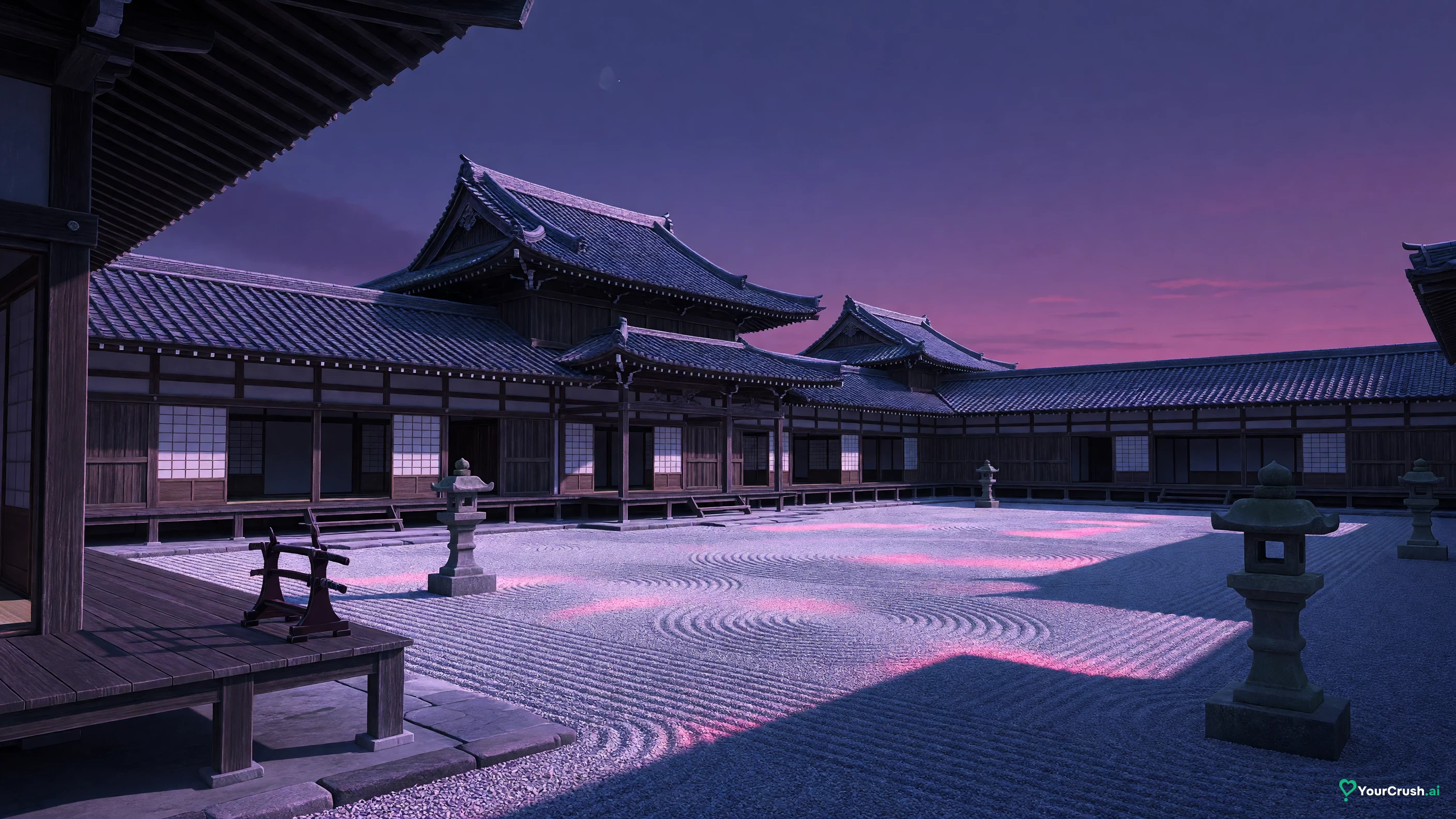 The silent Zen'in clan compound at night, the home both Toji and Maki came from in Jujutsu Kaisen